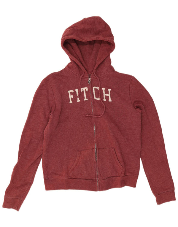 Abercrombie & Fitch Damen-Kapuzenpullover mit grafischem Reißverschluss, Gr. 14, mittleres Burgunderrot