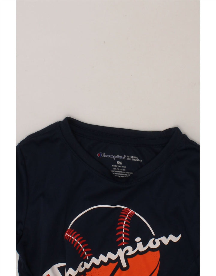 CHAMPION Boys Graphic T-Shirt Top 5-6 Years Navy Blue Polyester Vintage Champion and Second-Hand Champion from Messina Hembry 