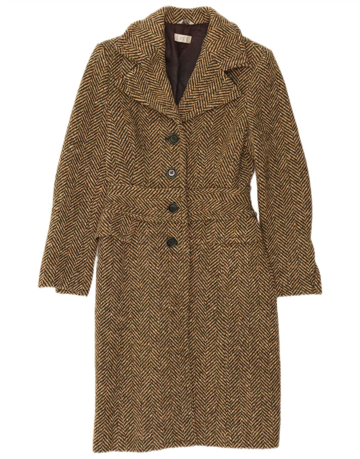 Vintage Womens Overcoat IT 42 Medium Khaki Herringbone