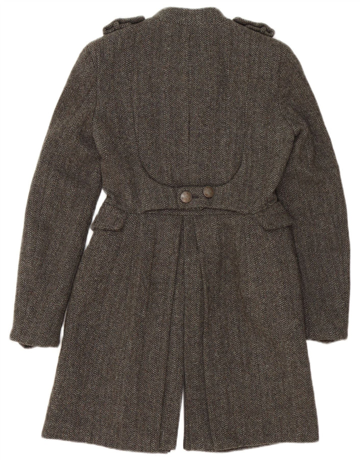 Zara Womens Double Breasted Military Overcoat UK 10 Small Grey Herringbone