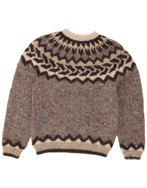 Vintage dame sweater med rund hals DK 8 Small Grey Fair Isle