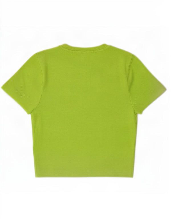 Zara Womens Crop T-Shirt Top UK 14 Large Green Viscose