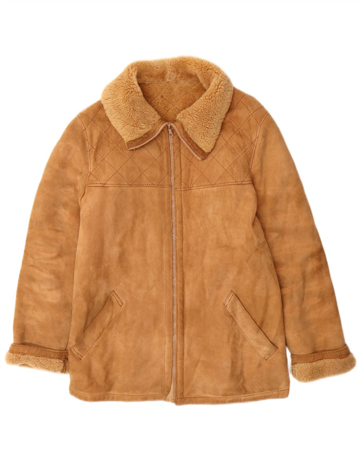 Veste Shearling Femme Vintage IT 46 Grand Cuir Beige