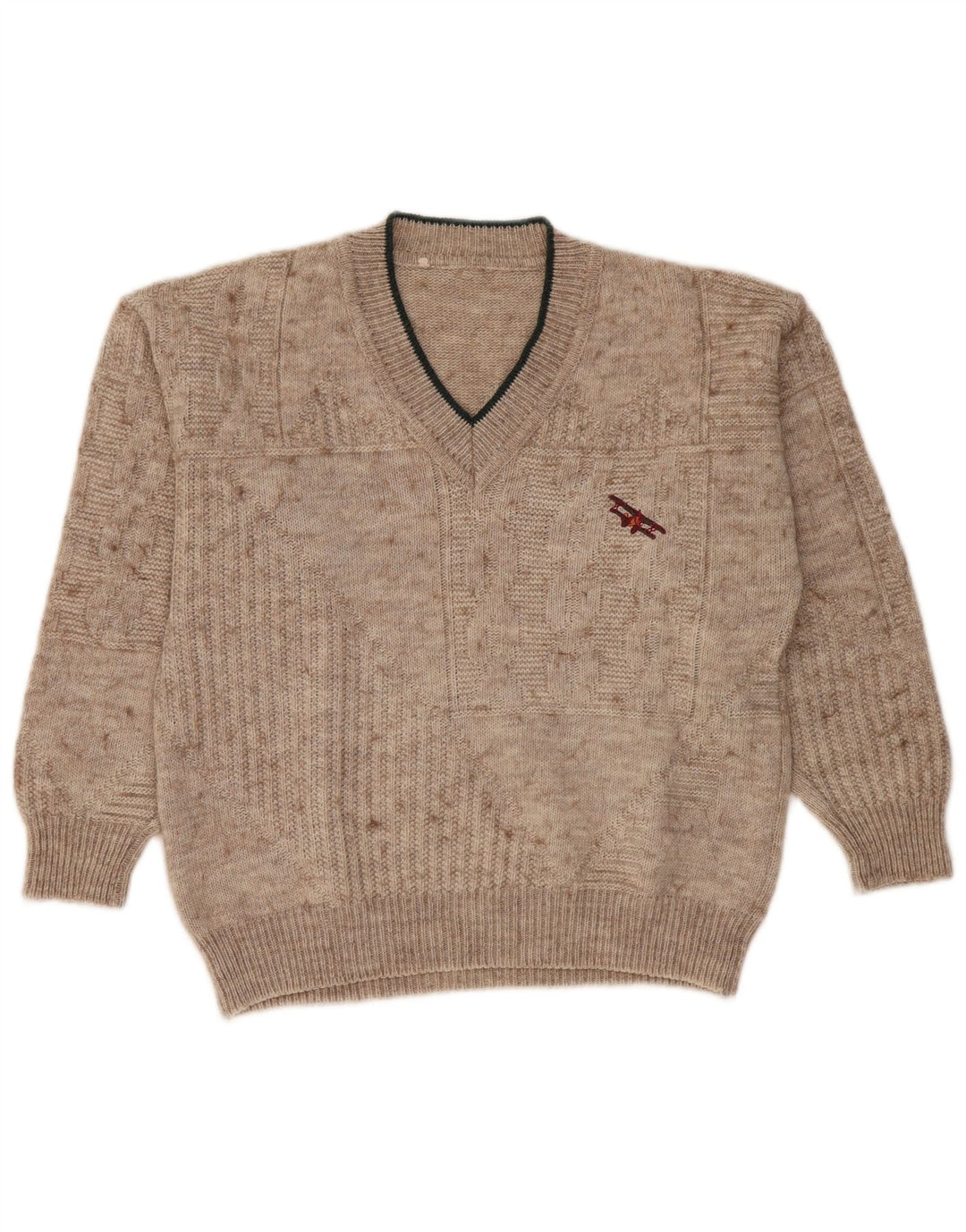 Vintage Mens V-Neck Jumper Sweater Medium Beige