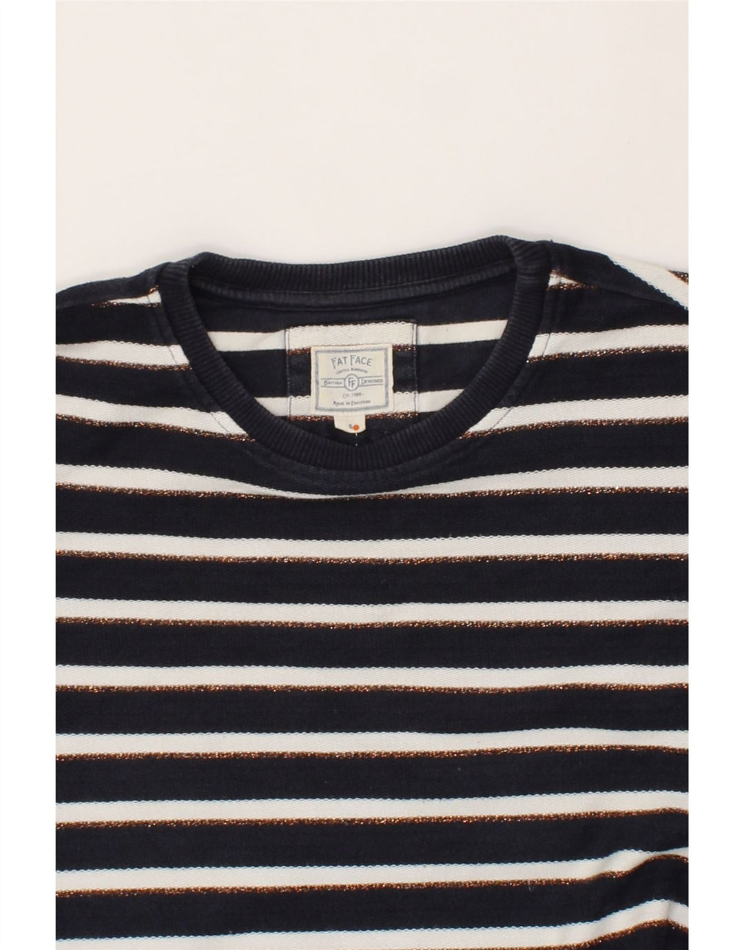 FAT FACE Womens Oversized Sweatshirt Jumper UK 10 Small Navy Blue Striped Vintage Fat Face and Second-Hand Fat Face from Messina Hembry 