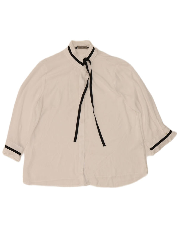 Zara Chemisier à manches 3/4 pour femme UK 14 Medium Blanc Polyester