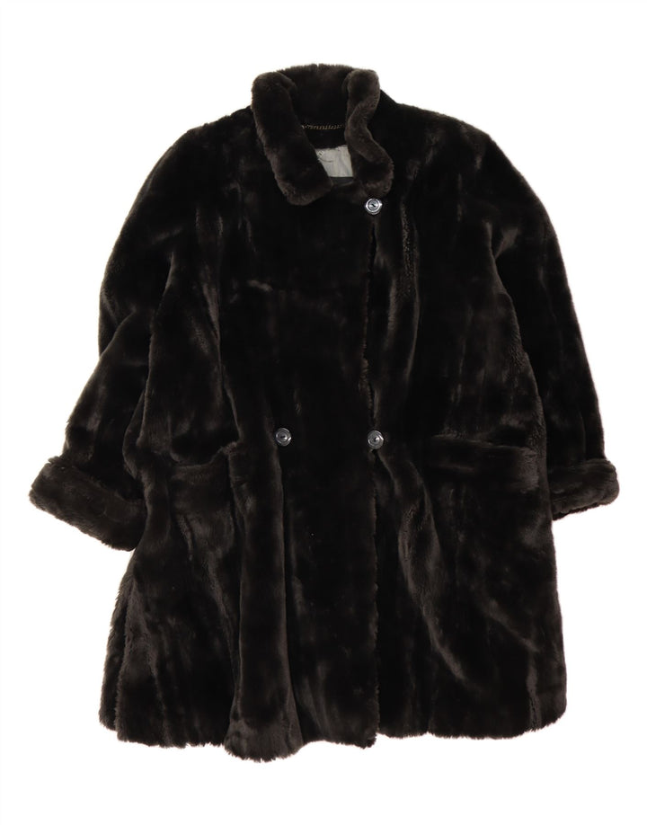 THOMAS ALBRECHT Womens Faux Fur Overcoat EU 40 Medium Black Modacryl Vintage Thomas Albrecht and Second-Hand Thomas Albrecht from Messina Hembry 