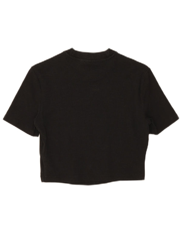 Adidas Womens Crop T-Shirt Top UK 12 Medium Sort Bomuld