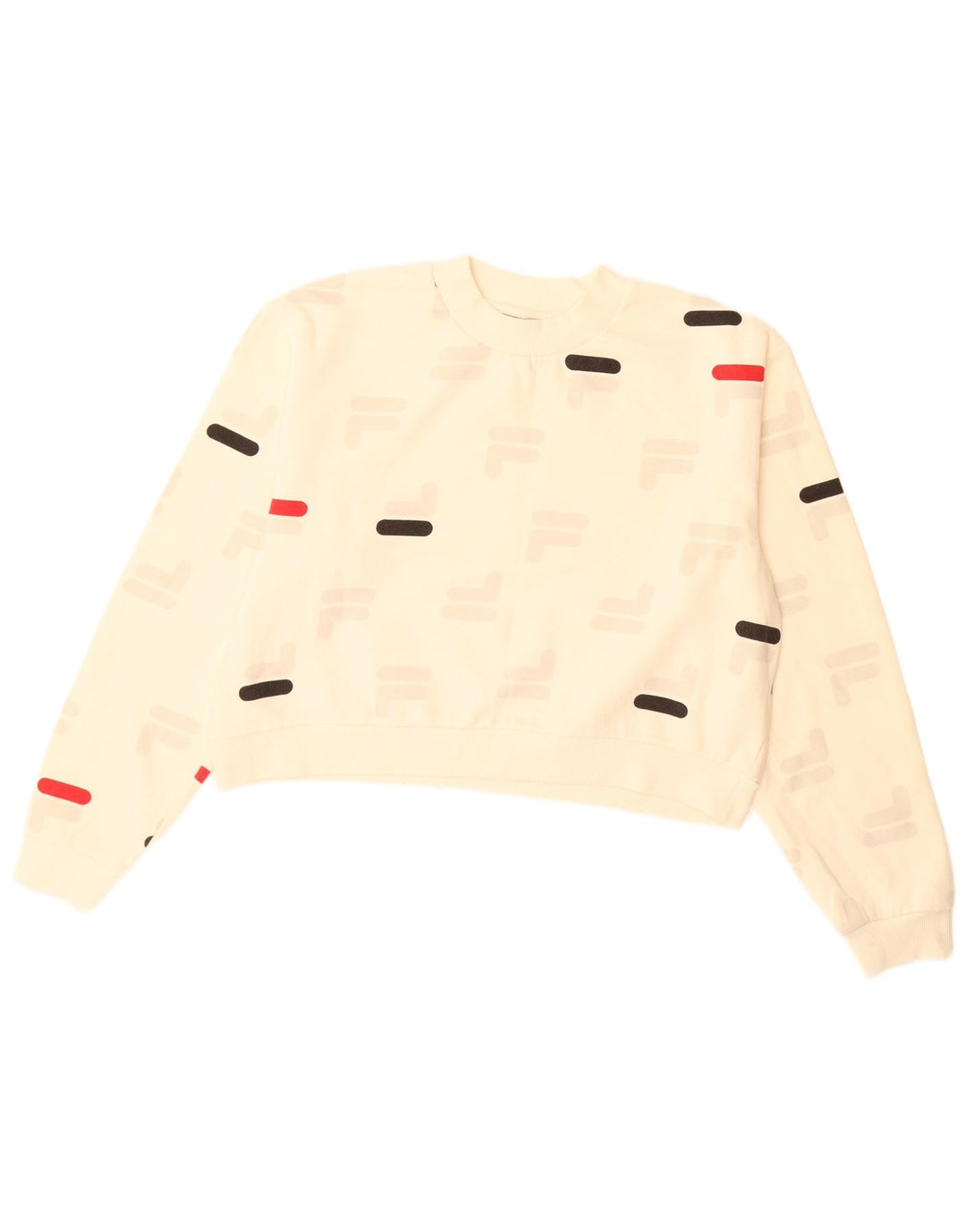 FILA Womens Crop Graphic Sweatshirt Jumper UK 16 Large Off White Polyester