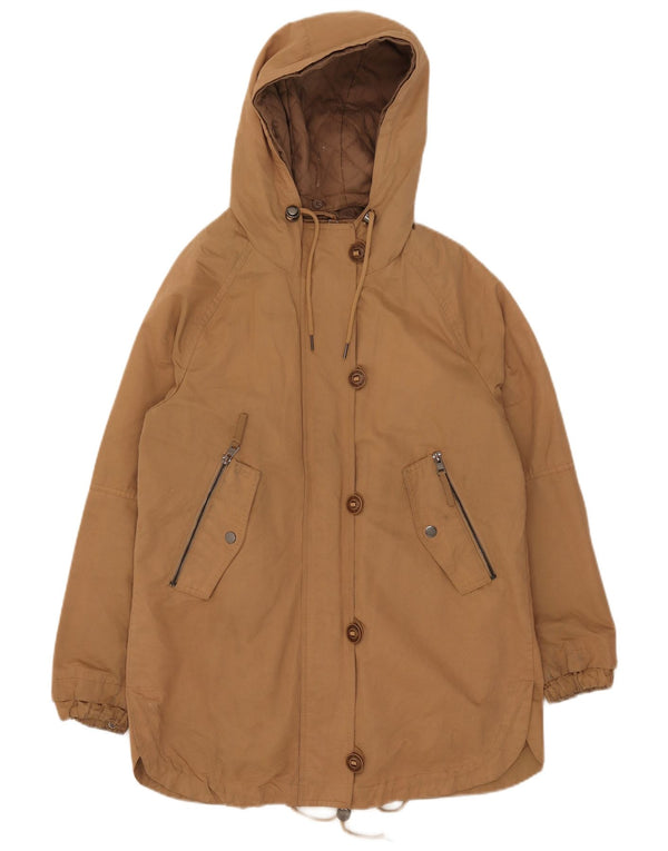 Zara Dame Hooded Parka Jacket UK 6 XS Beige Polyester
