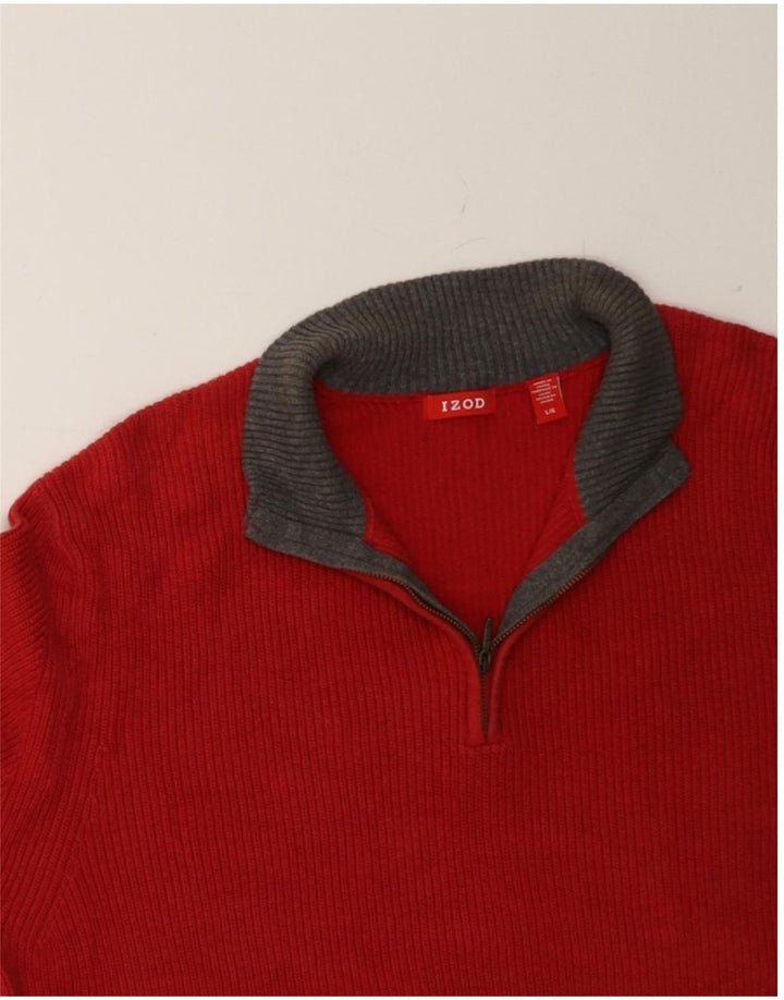 IZOD Mens Zip Neck Jumper Sweater Large Red Cotton Vintage Izod and Second-Hand Izod from Messina Hembry 