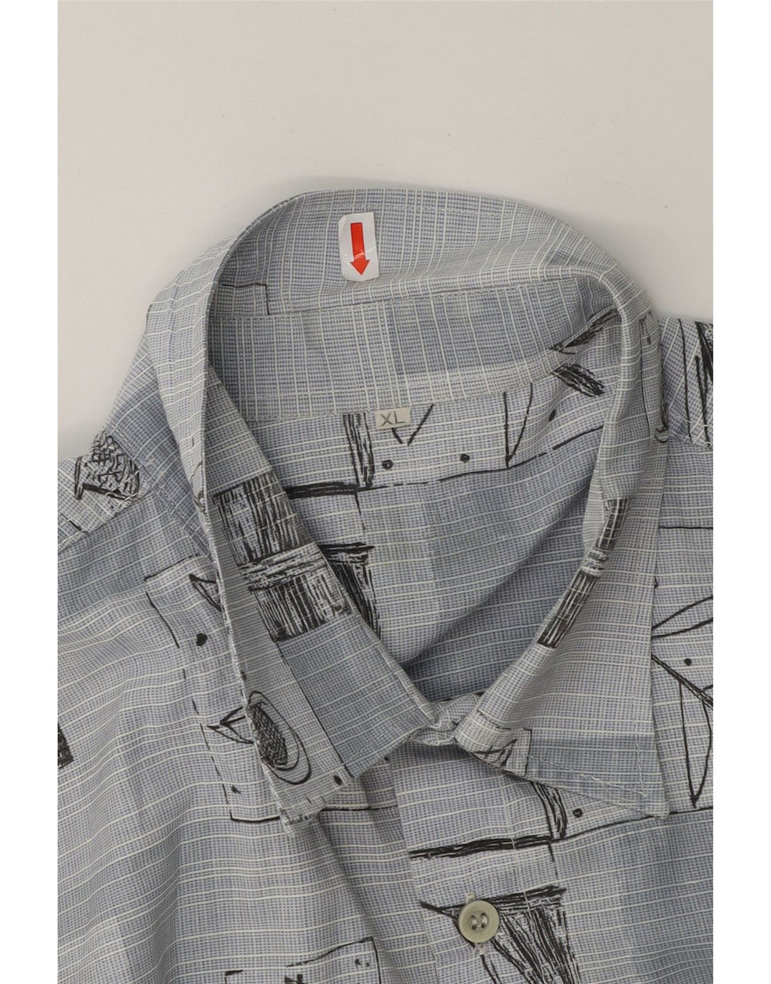 VINTAGE Mens Short Sleeve Shirt XL Blue Patchwork Cotton Vintage Vintage and Second-Hand Vintage from Messina Hembry 