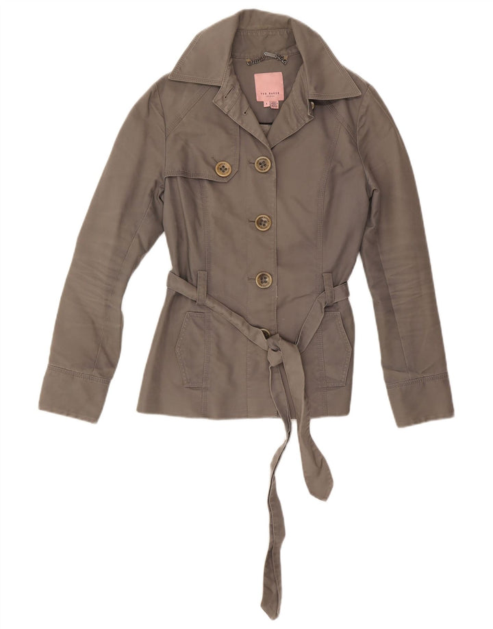 TED BAKER Womens Short Trench Coat Size 1 XS Grey Cotton