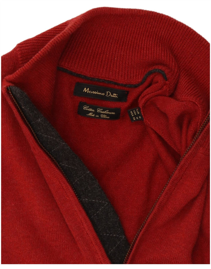 Massimo Dutti Mens Zip Neck Jumper Sweater Medium Red Colourblock Cotton