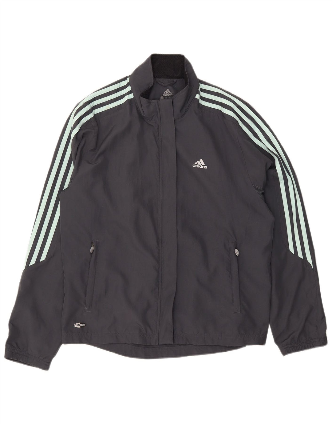 Adidas Womens Clima Proof Tracksuit Top Jacket UK 16 Large Grey Polyester