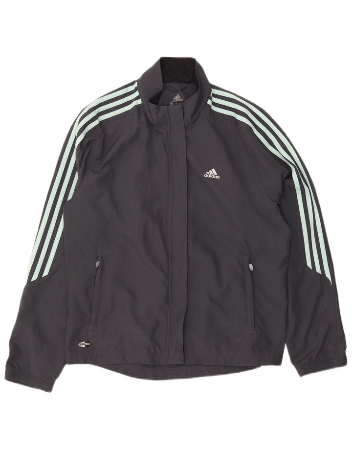 Adidas Womens Clima Proof Tracksuit Top Jacket UK 16 Large Grey Polyester