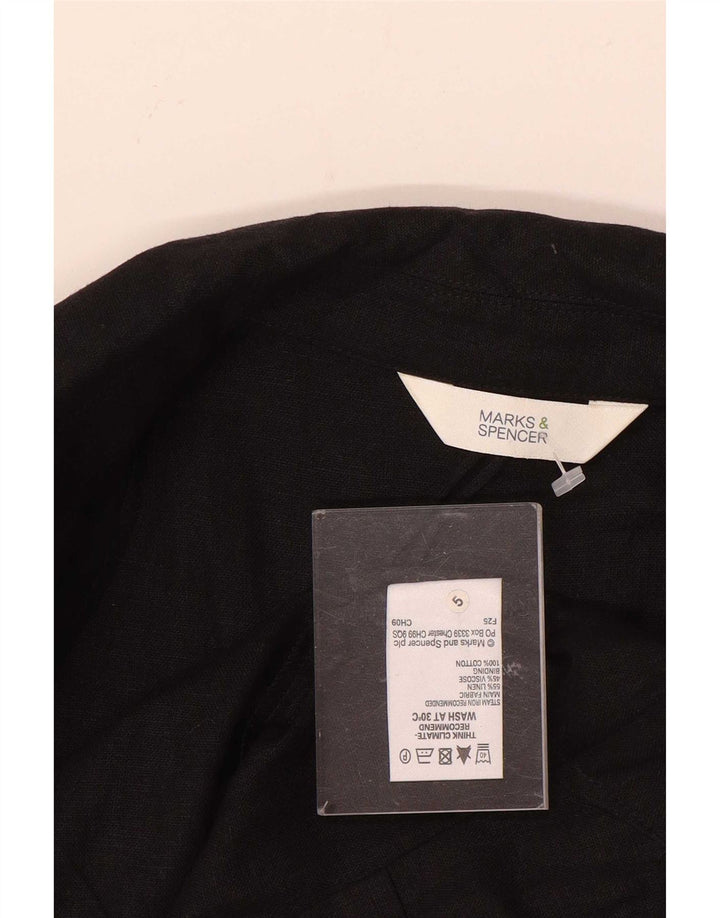 Marks & Spencer Womens 3/4 Sleeve Blazer Jacket UK 8 Small Black Linen