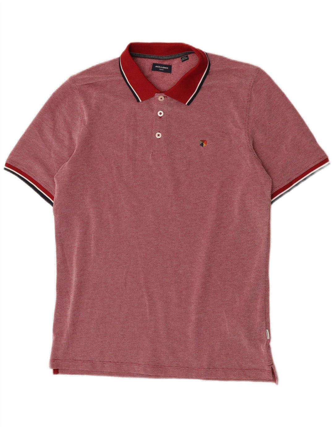 Jack & Jones Mens Polo Shirt Medium Red Spotted Cotton