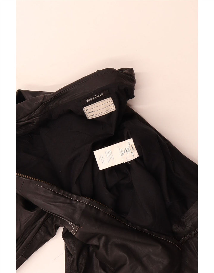 GUESS Mens Leather Jacket UK 42 XL Black Leather