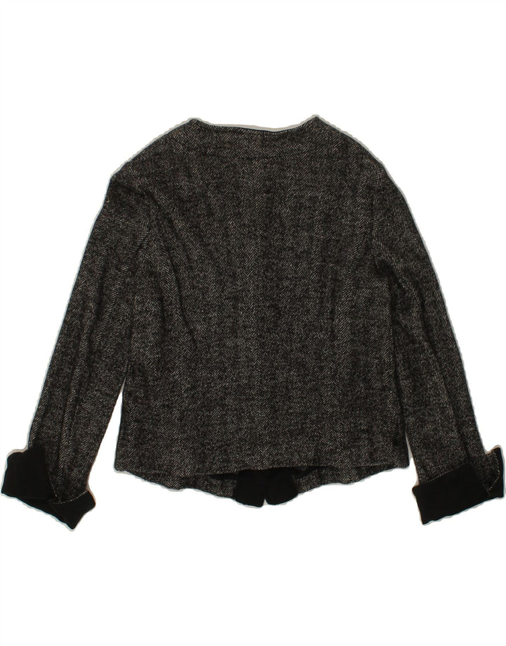 PENNY BLACK Womens Crop Blazer Jacket UK 10 Small Grey Herringbone Cotton Vintage Penny Black and Second-Hand Penny Black from Messina Hembry 