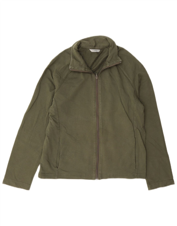 Marks & Spencer Womens Tracksuit Top Jacket UK 12 Medium Khaki Cotton
