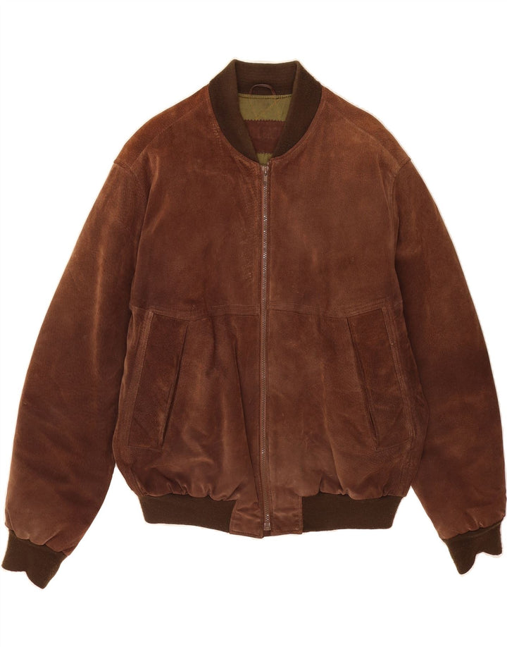 VINTAGE Mens Suede Bomber Jacket UK 40 Large Brown Leather