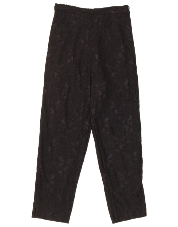 Vintage Womens High Waist Lace Casual Trousers W25 L25 Black Floral