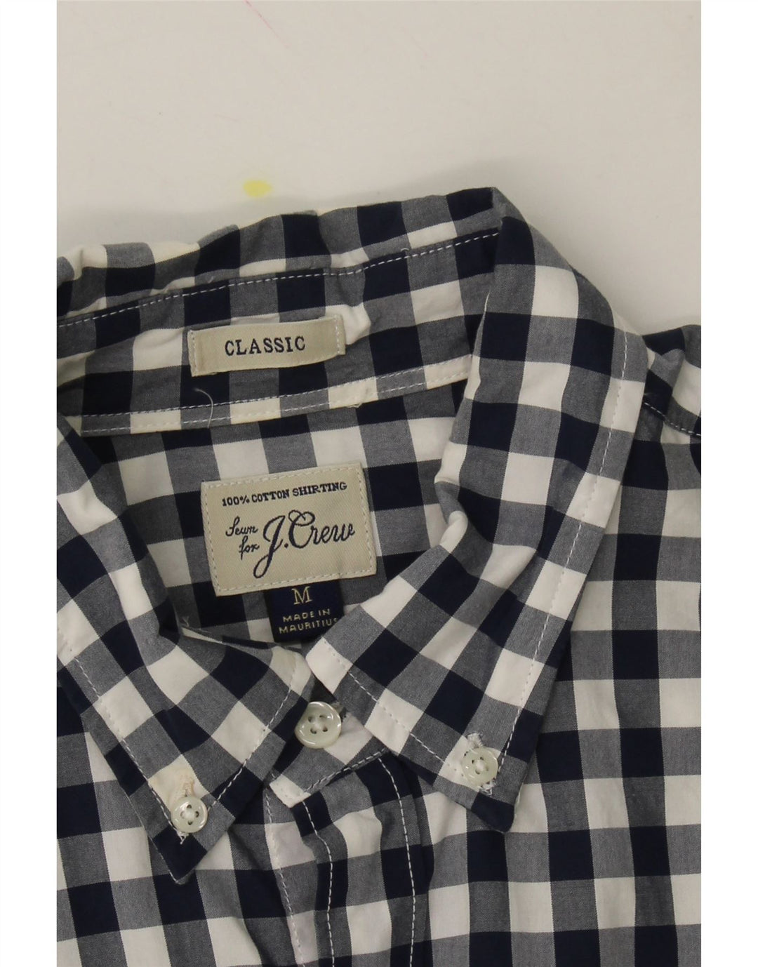 J. CREW Mens Classic Fit Short Sleeve Shirt Medium Navy Blue Gingham Vintage J. Crew and Second-Hand J. Crew from Messina Hembry 