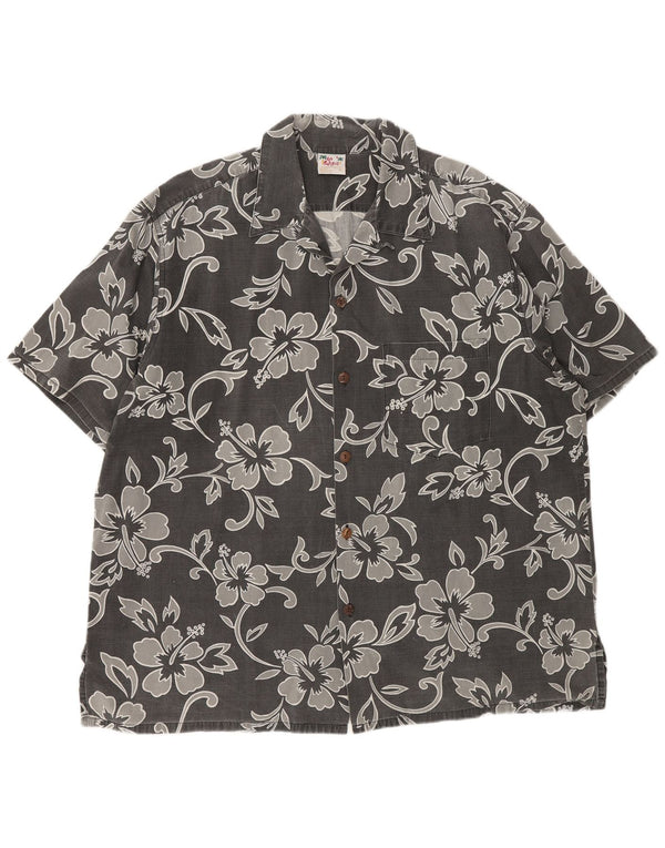Go Bearfoot Chemise à manches courtes pour homme XL en coton floral gris