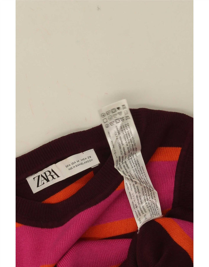 Zara Womens Crop Vest Top UK 12 Medium Multicoloured Striped Viscose