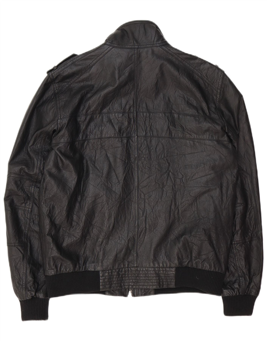 Montego Mens Military Leather Jacket UK 40 Large Black Leather