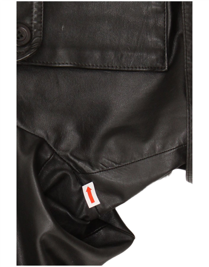VINTAGE Womens Leather Jacket UK 16 Large Black Leather