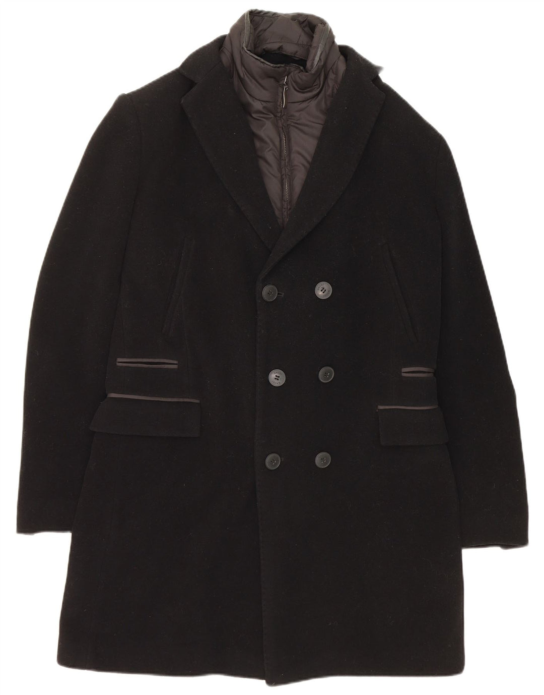 Gaudi Mens Double Breasted Coat IT 48 Medium Black Wool