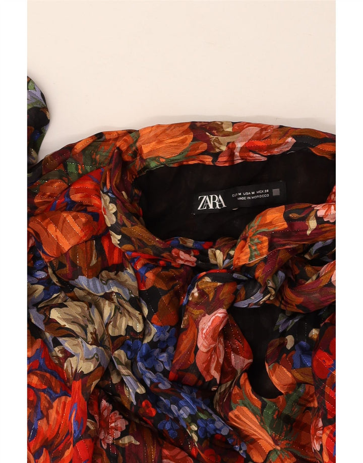 ZARA Womens Front Tie A-Line Dress UK 12 Medium Multicoloured Floral
