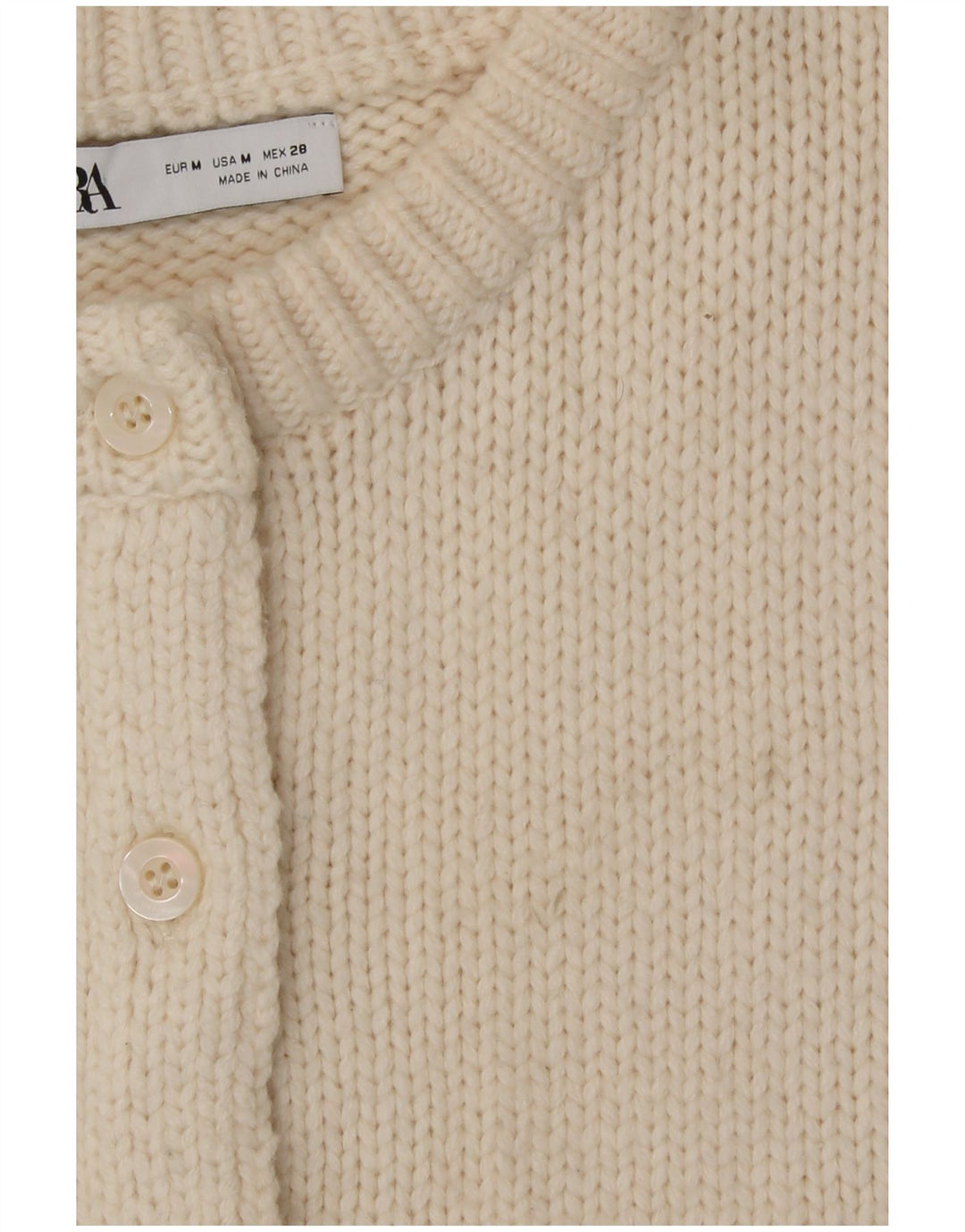 Maglione cardigan corto da donna Zara UK 12 medio bianco sporco poliammide