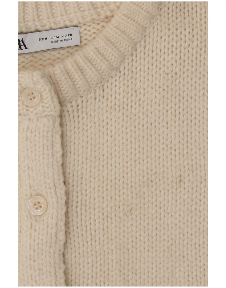 Maglione cardigan corto da donna Zara UK 12 medio bianco sporco poliammide