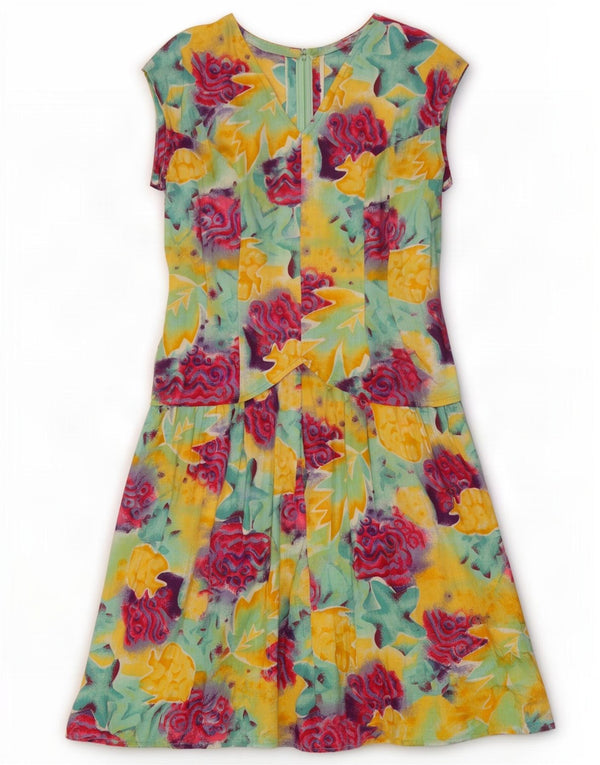 Vintage Damen Ärmelloses A-Linien-Kleid UK 12 Medium Mehrfarbig geblümt