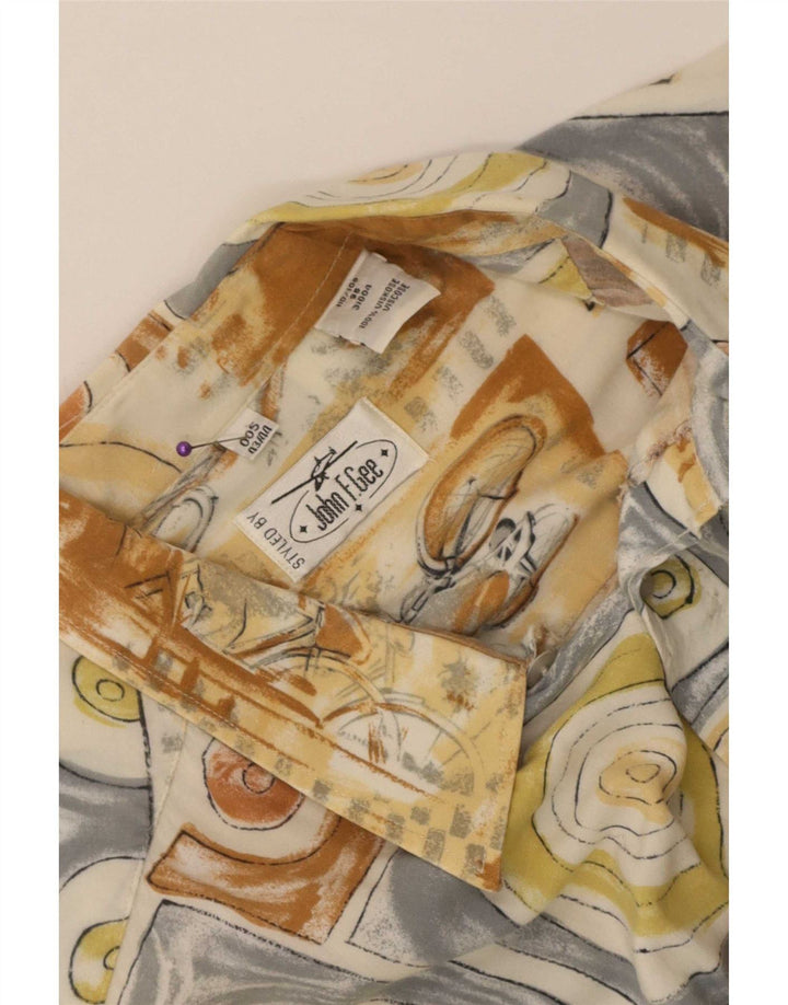 John F Gee Mens Abstract Pattern Shirt Size 43/44 Large Beige Viscose