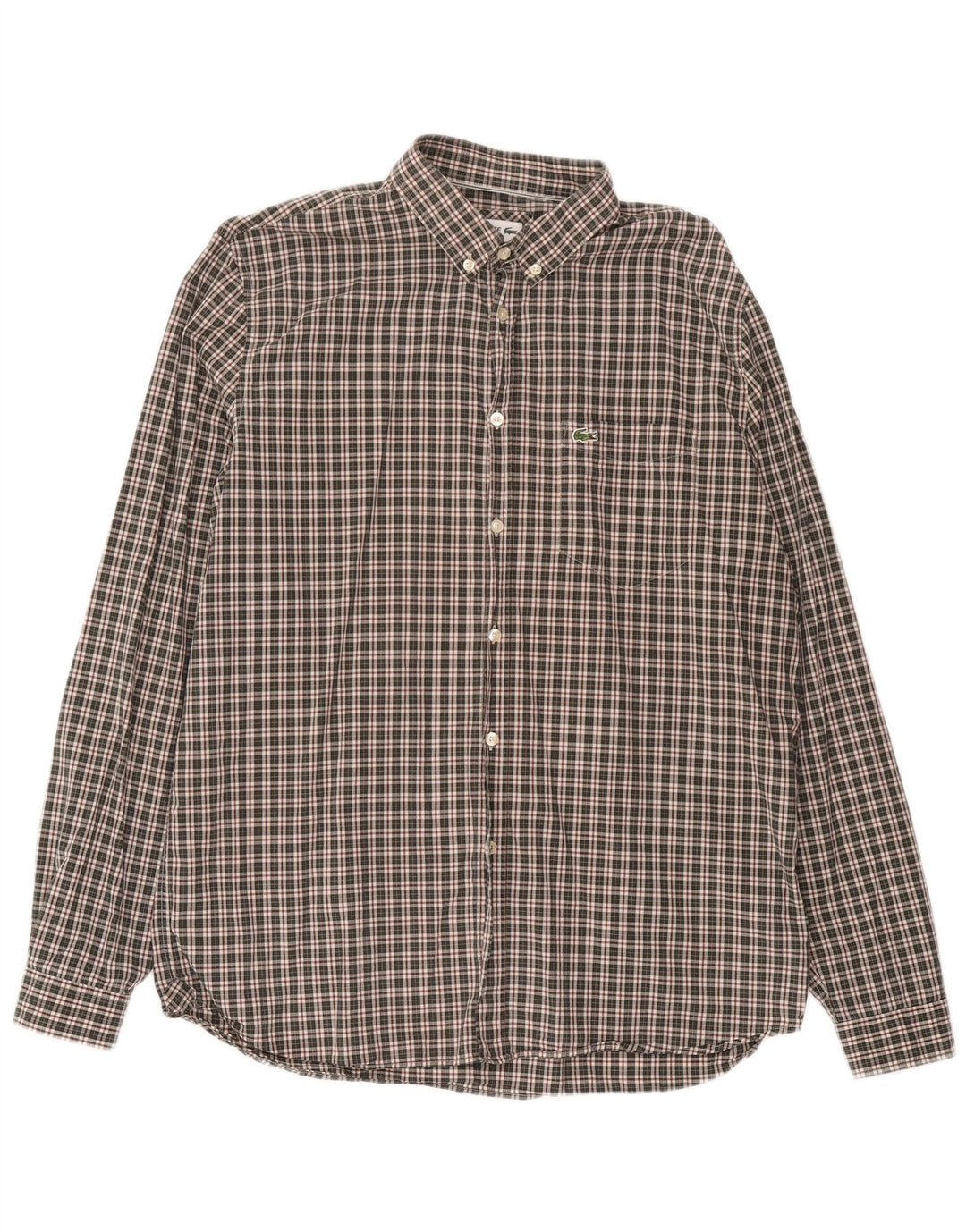 Lacoste Mens Regular Fit Shirt Size 43 Large Green Check Cotton