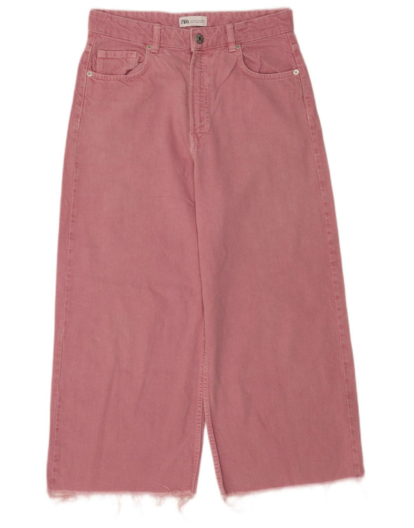 Zara Damen Crop Wide Leg Jeans EU 40 Medium W30 L24 Rosa Baumwolle