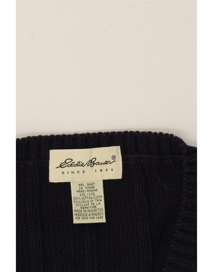 EDDIE BAUER Mens V-Neck Jumper Sweater 2XL Navy Blue Cotton Vintage Eddie Bauer and Second-Hand Eddie Bauer from Messina Hembry 