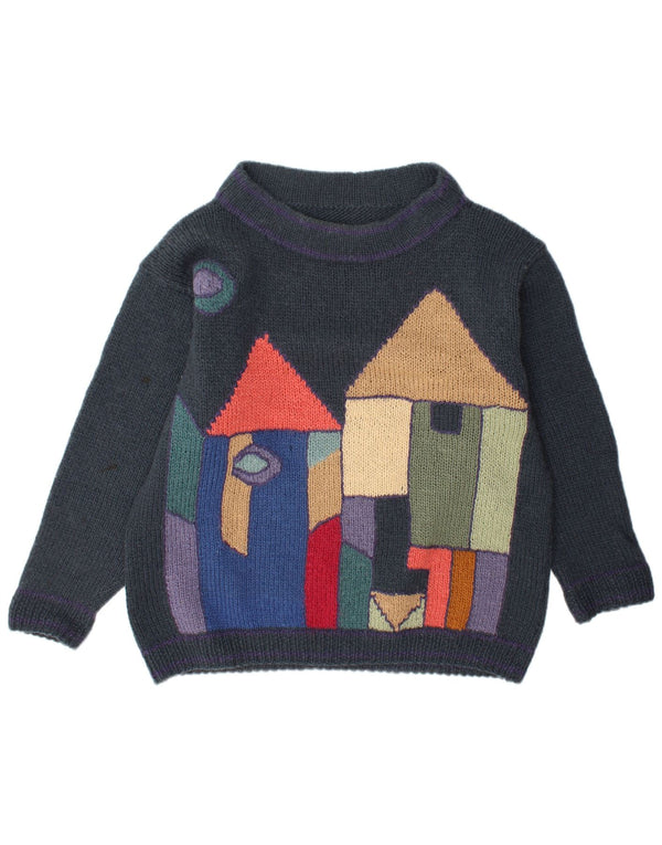 vintage Womens Boat Neck Jumper Sweater UK 16 Grand Colorblock Gris