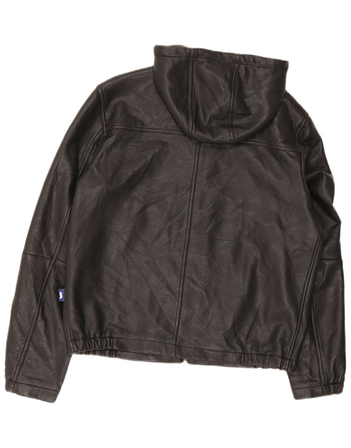Gas Mens Leather Hooded Bomber Jacket UK 36 Small Black