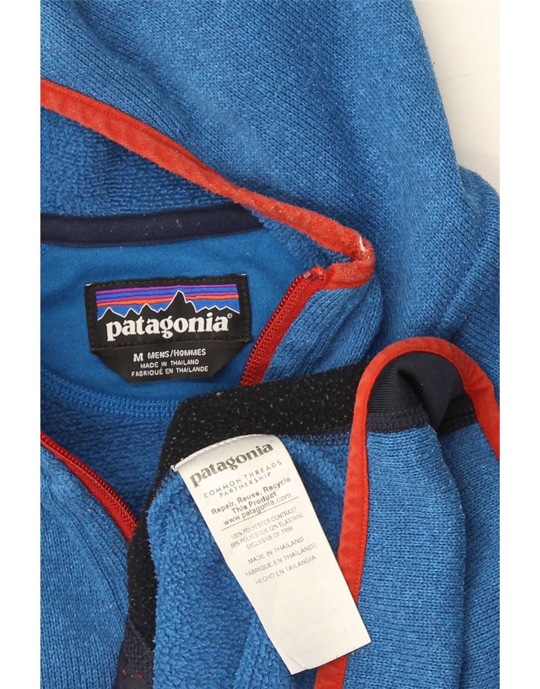 Patagonia Mens Zip Hoodie Sweater Medium Blue Colourblock Polyester