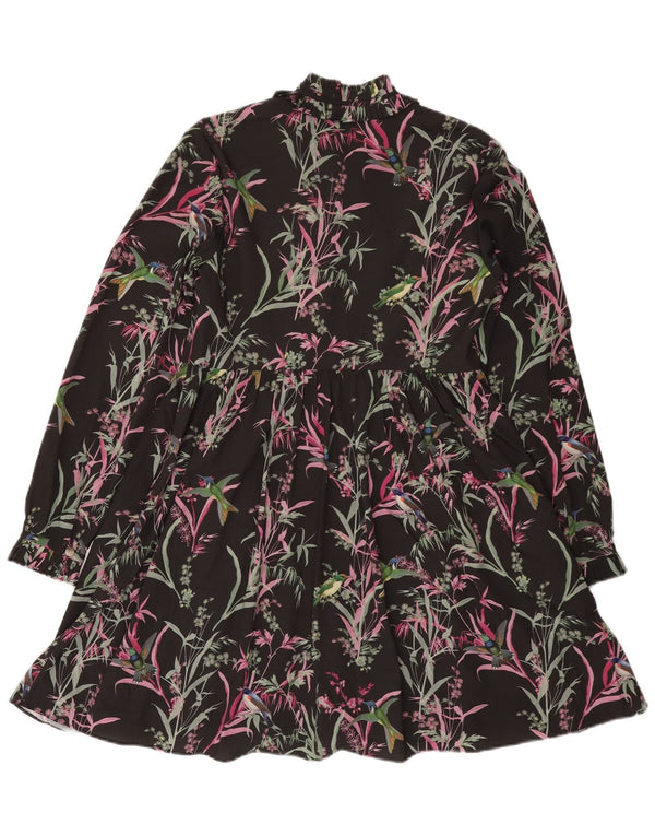 Ted Baker Womens Long Sleeve Tiered Dress Size 1 XS Black Floral Bohemian