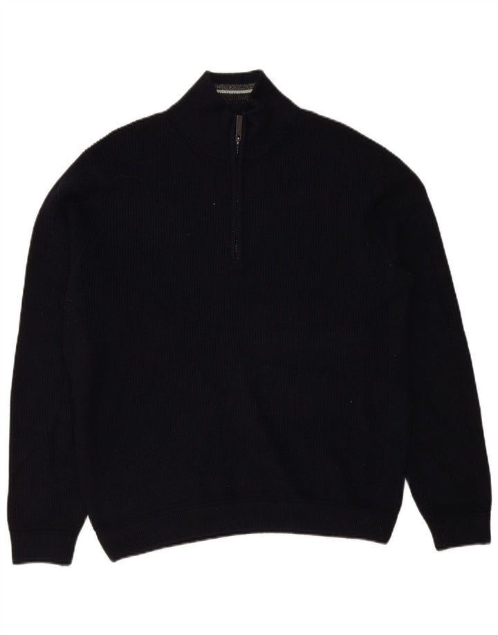 Ted Baker Herre Zip Neck Jumper Sweater Størrelse 5 XL Navy Blue Polyester