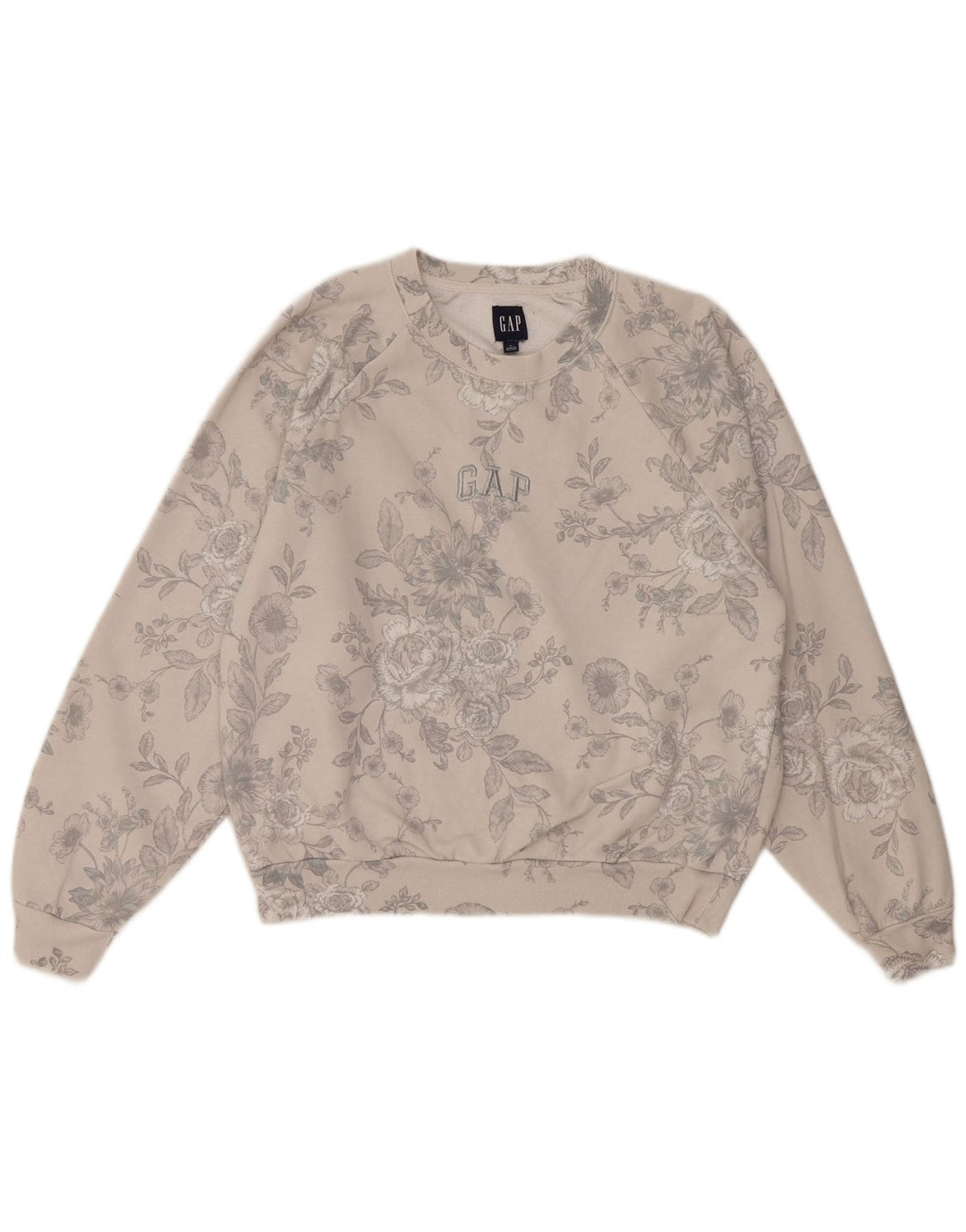 Gap Womens Sweatshirt Jumper UK 14 Medium Grey Floral Cotton