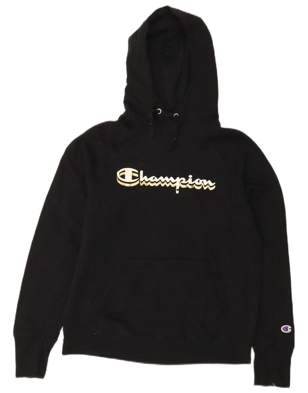 Champion Womens Graphic Hoodie Pullover UK 14 Mittelschwarzes Polyester