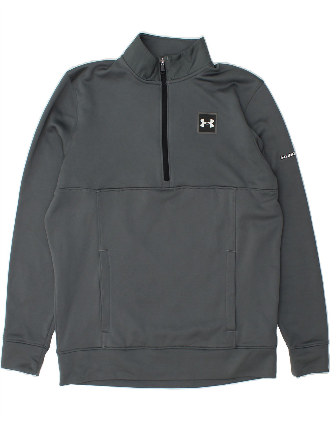 UNDER ARMOUR Mens Zip Neck Sweatshirt Jumper Medium Grey Polyester Vintage Under Armour and Second-Hand Under Armour from Messina Hembry 