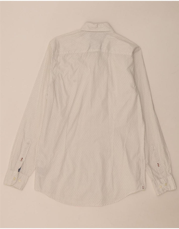 TOMMY HILFIGER Mens Slim Fit Shirt Medium White Spotted Cotton